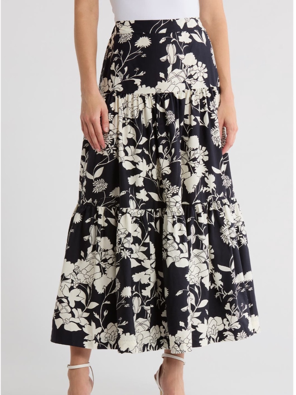 NWT Jason Wu Women’s Black & Cream Floral Tiered Maxi Skirt